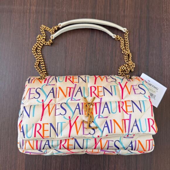 YSL Saint Laurent Jamie Medium Logo Print Quilted Silk Crossbody Handbag - Picture 1 of 13